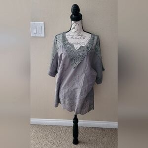 Soft Green Crochet Trim Blouse